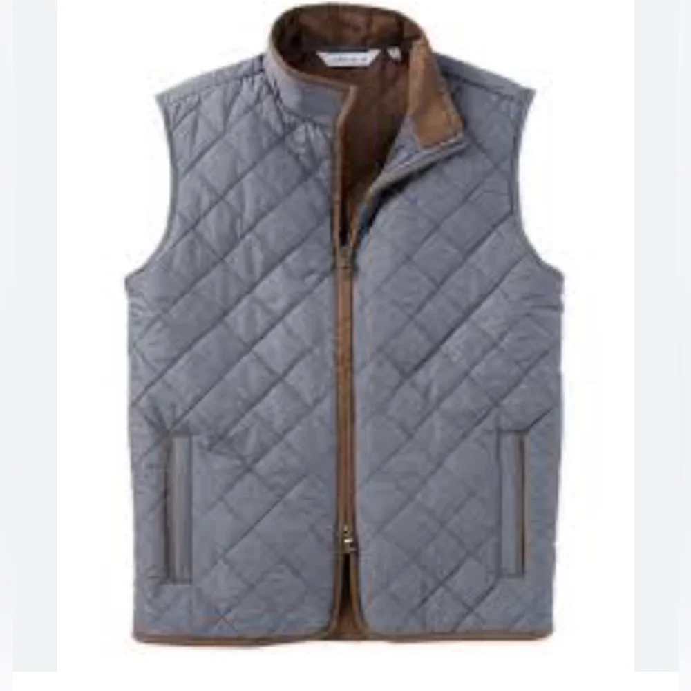 Peter Millar Essex Blue/Brown Diamond Quilted Fleece Lined Vest Size XL